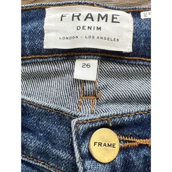 Frame Denim Jeans Womens 26 Le Skinny De Jeanne Feathered Hem Distressed Boho - Picture 4 of 12